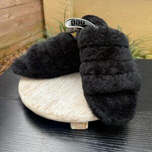 UGG FLUFF YEAH 11 Women's Sandals Slippers Black Open Toe Casual Plush Cozy New
